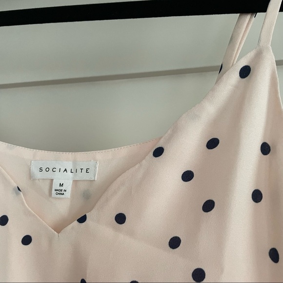 Nordstrom Socialite Scalloped Polka Dot Tank Top Medium Pink & Navy - Picture 3 of 7